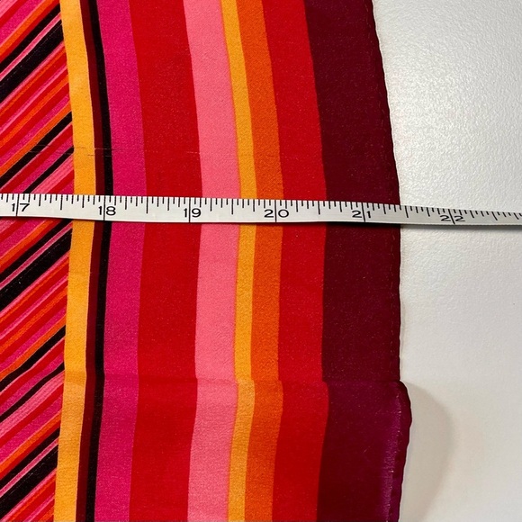 Vintage 1990s Burgundy Pink Orange Red Striped Silk Scarf Square 21x21” - Picture 5 of 9